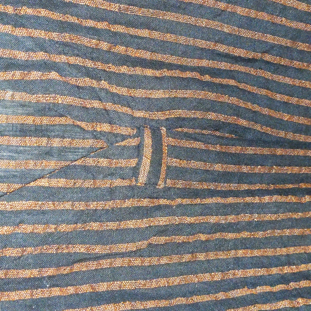 Poetry Tunic Top Linen V-Neck Striped Shirt Women 18 Black Copper Pinstripe - Picture 4 of 6